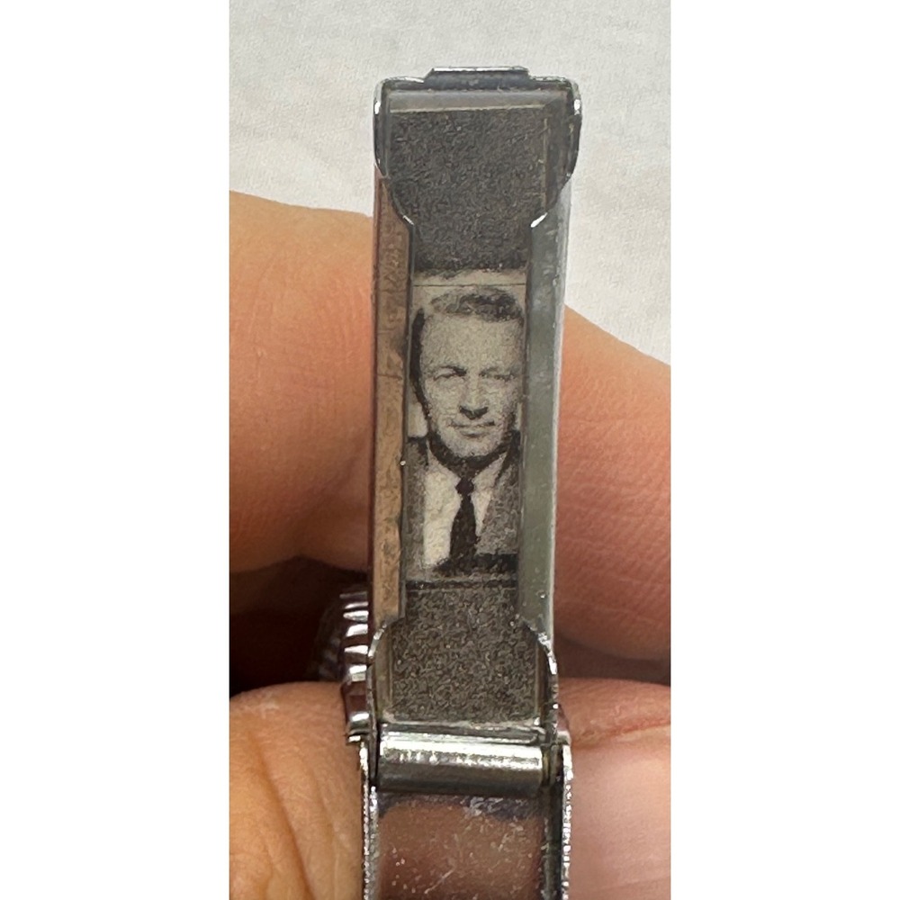 Vtg Sweetheart Stretch Bracelet Silver Tone Metal‎ Man Photograph Japan Engraved